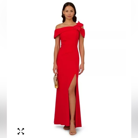 Adrianna Papell Dresses & Skirts - Adrianna Papell  Red Off Shoulder Asymmetric Mermaid Dress 6